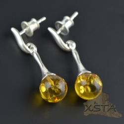Long amber earrings with round beads